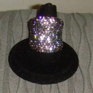 NEW Joan Boyce Hematite/Grey Crystal Concave Ring